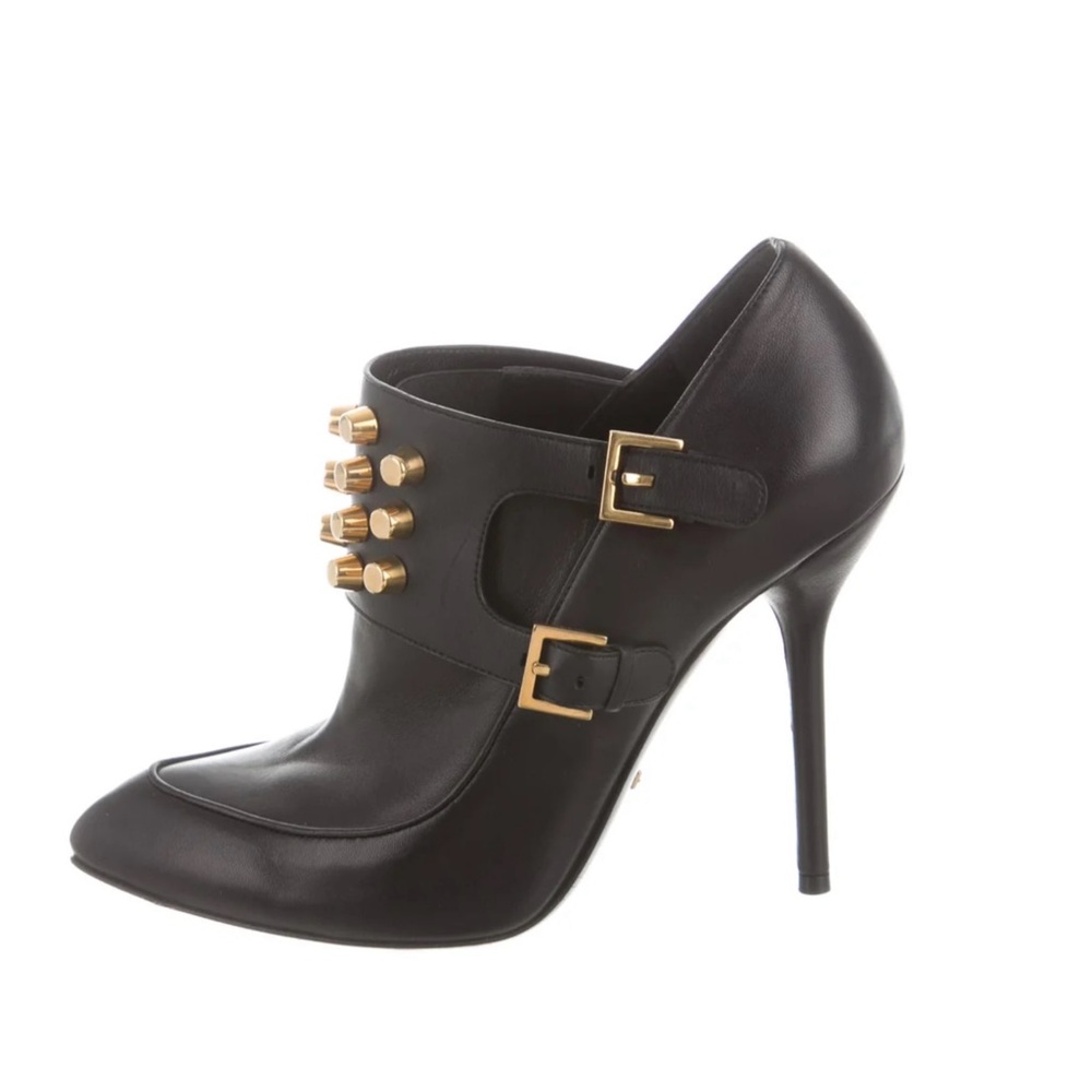 $1195 Gucci Ankle booties Black Nappa Charlotte Boots Sz 38 gold grommets